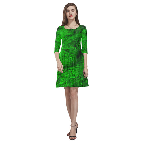 Secret Caves - Green Tethys Half-Sleeve Skater Dress(Model D20)