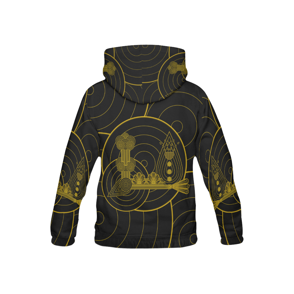 Gold and Black Art Deco All Over Print Hoodie for Kid (USA Size) (Model H13)
