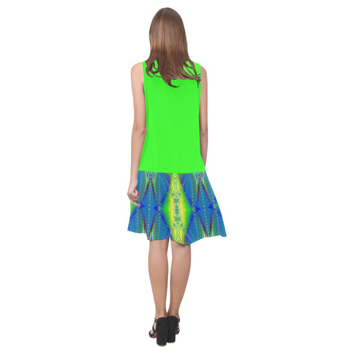 Colorful Neon Webs on the Water Fractal Abstract Sleeveless Splicing Shift Dress(Model D17)