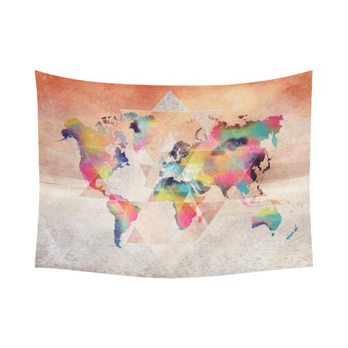 world map Cotton Linen Wall Tapestry 80"x 60"