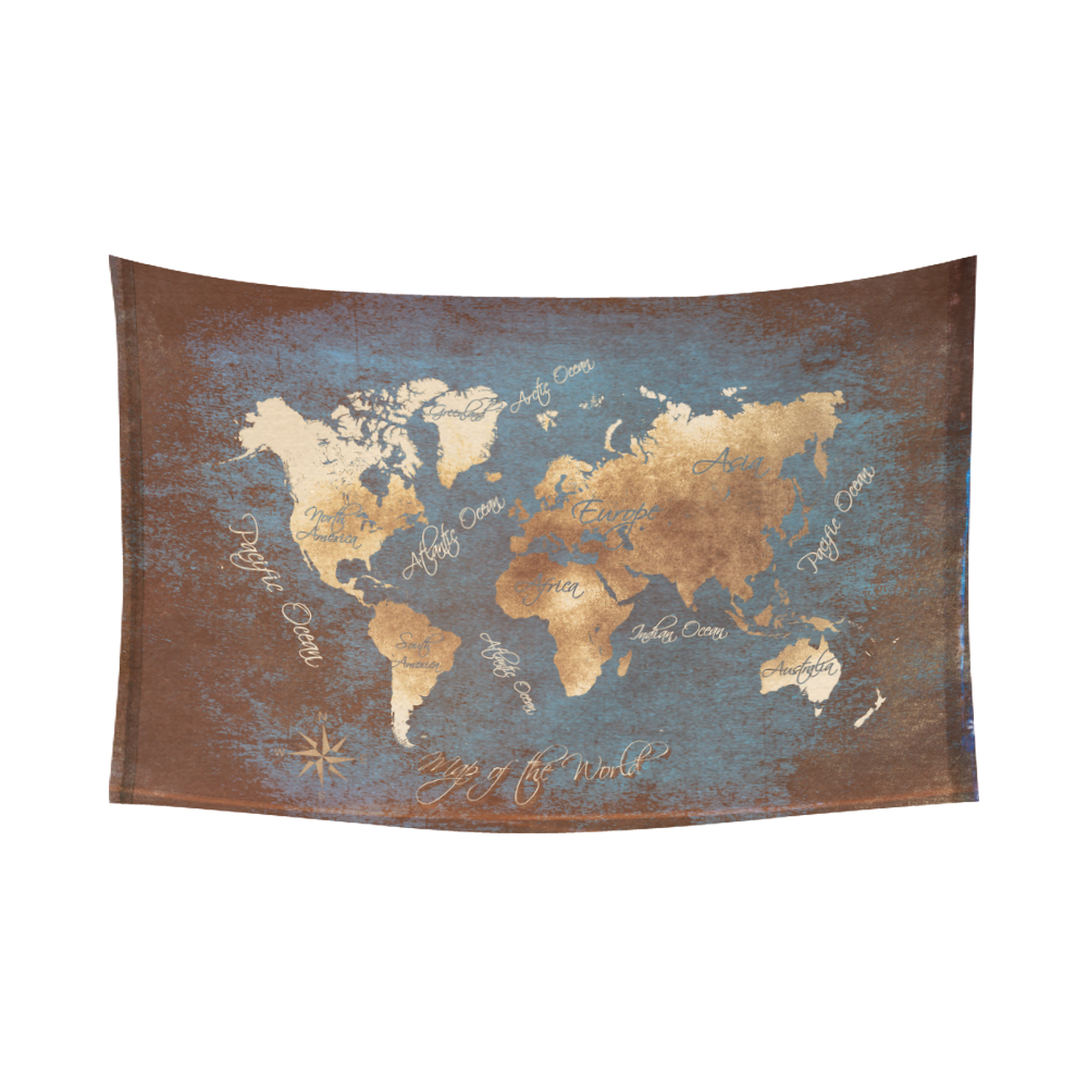 world map Cotton Linen Wall Tapestry 90"x 60"