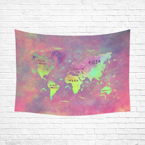 world map Cotton Linen Wall Tapestry 80"x 60"