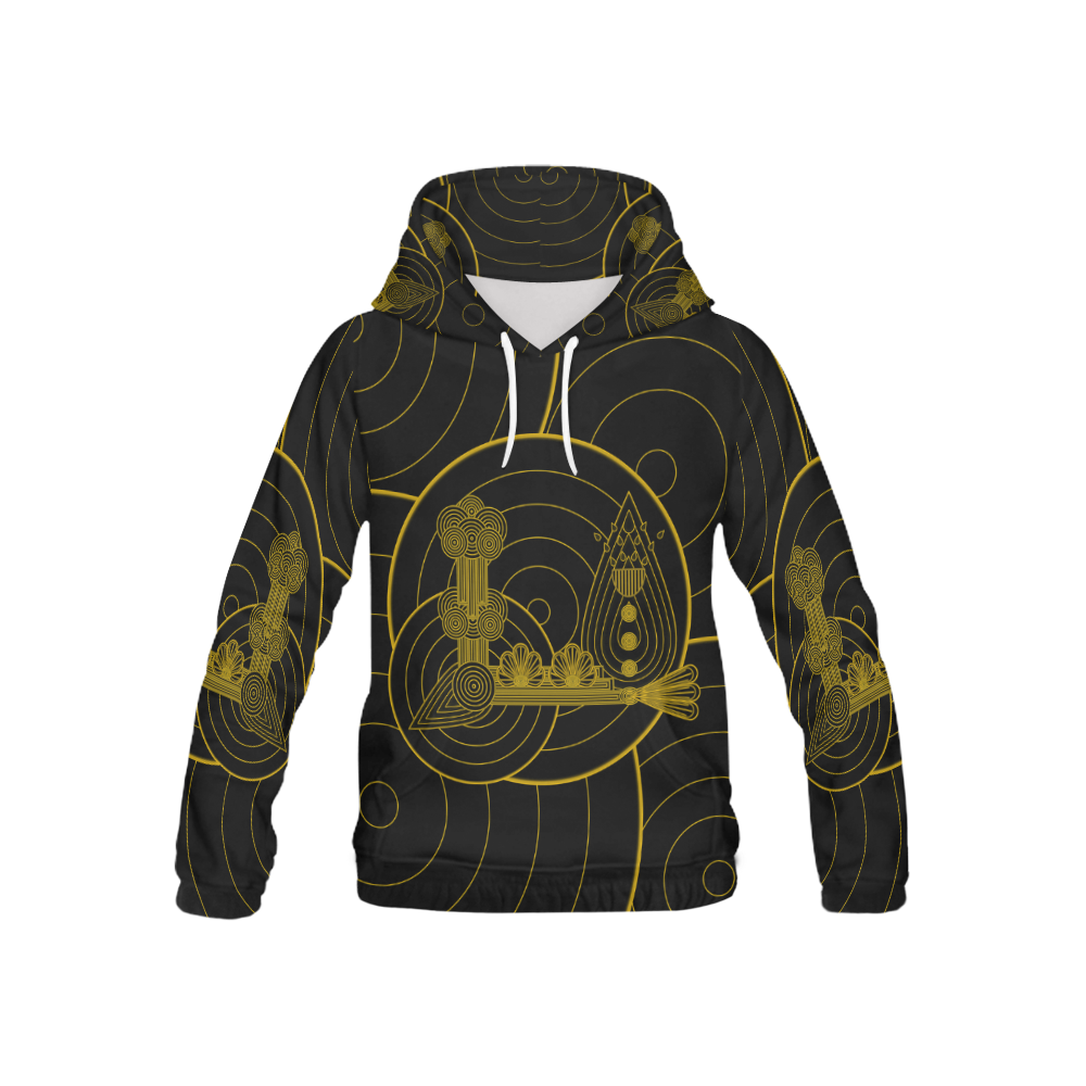 Gold and Black Art Deco All Over Print Hoodie for Kid (USA Size) (Model H13)