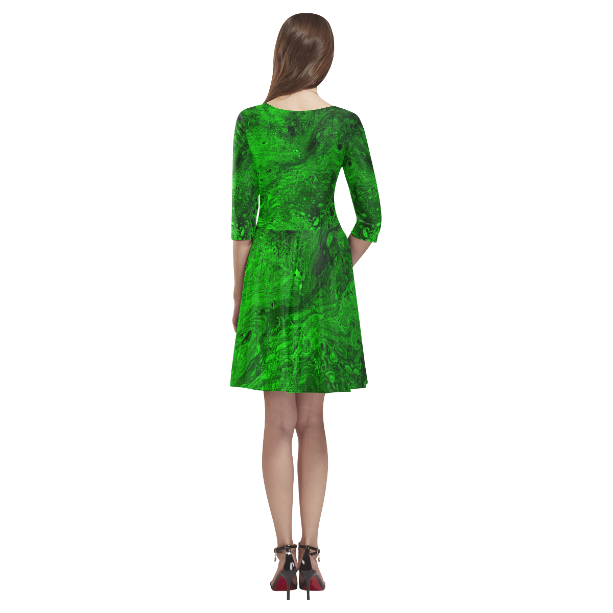 Secret Caves - Green Tethys Half-Sleeve Skater Dress(Model D20)