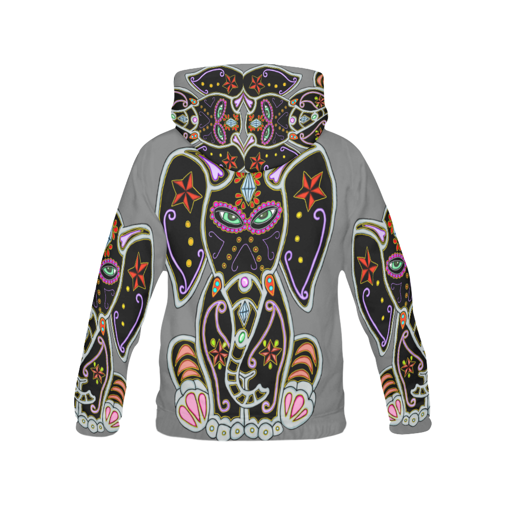 Mystical Sugar Skull Elephant Grey All Over Print Hoodie for Men (USA Size) (Model H13)