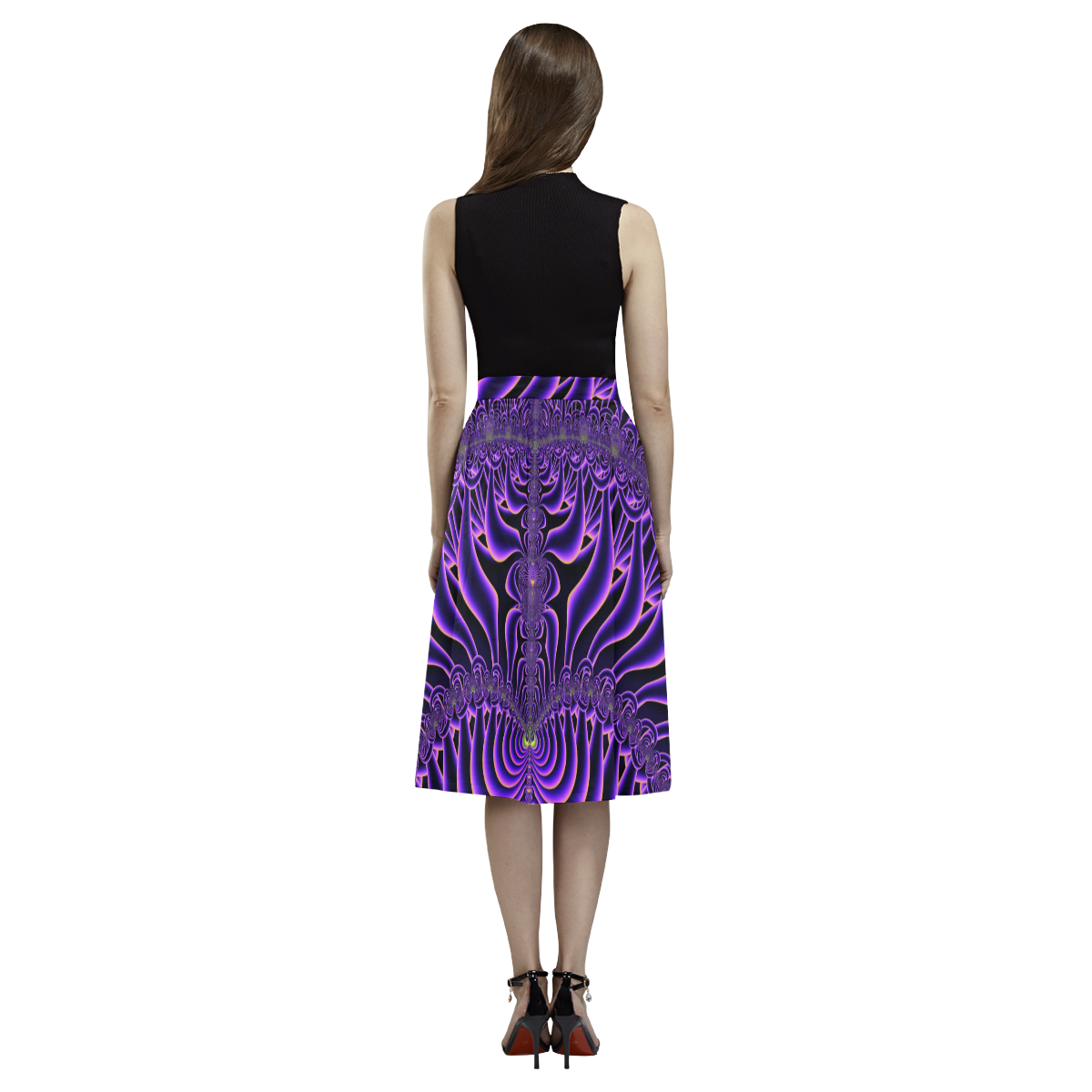 Exquisite Purple Sunset Fractal Abstract Aoede Crepe Skirt (Model D16)