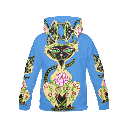 Siamese Cat Sugar Skull Blue All Over Print Hoodie for Men (USA Size) (Model H13)