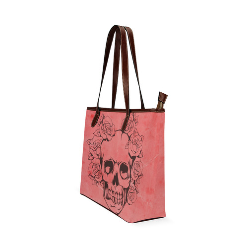 Skull with roses peach Shoulder Tote Bag (Model 1646)