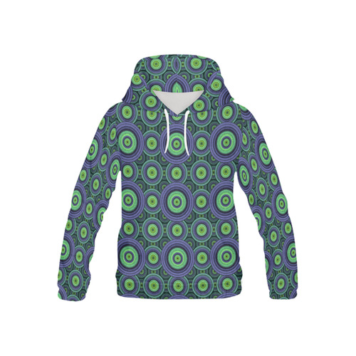 Green and Blue Stitched  Pattern All Over Print Hoodie for Kid (USA Size) (Model H13)