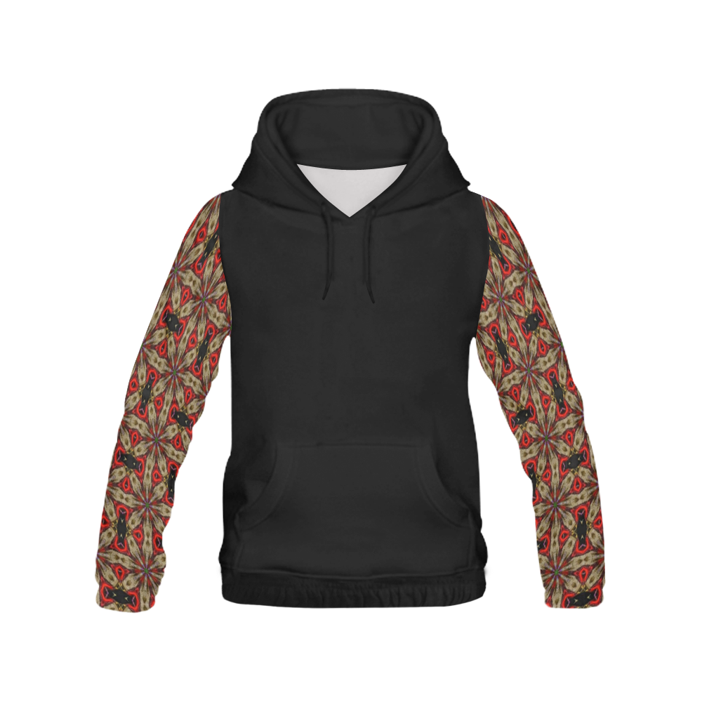 Red and Taupe All Over Print Hoodie for Women (USA Size) (Model H13)