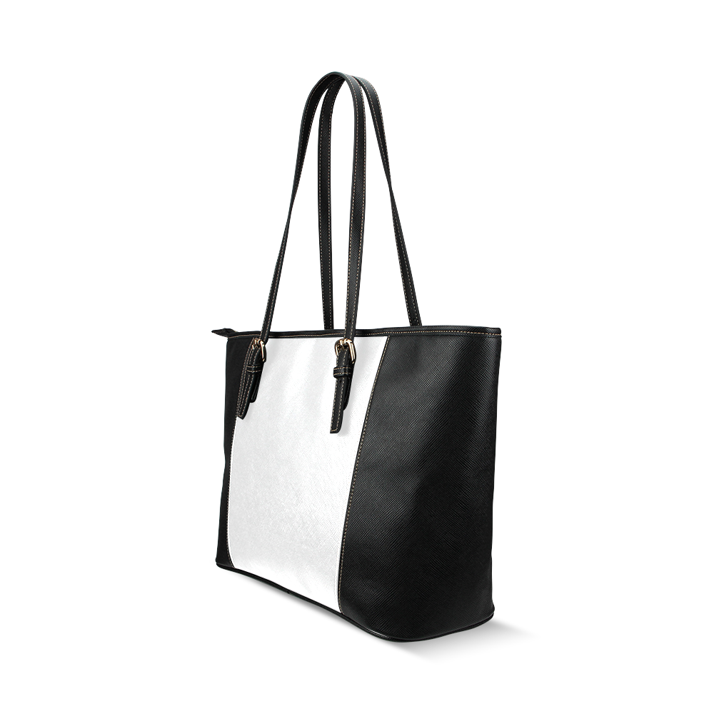 black and white Leather Tote Bag/Small (Model 1640)