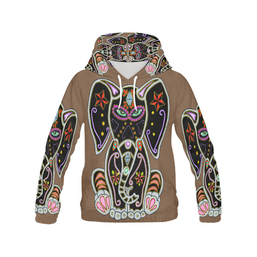 Mystical Sugar Skull Elephant Brown All Over Print Hoodie for Men (USA Size) (Model H13)