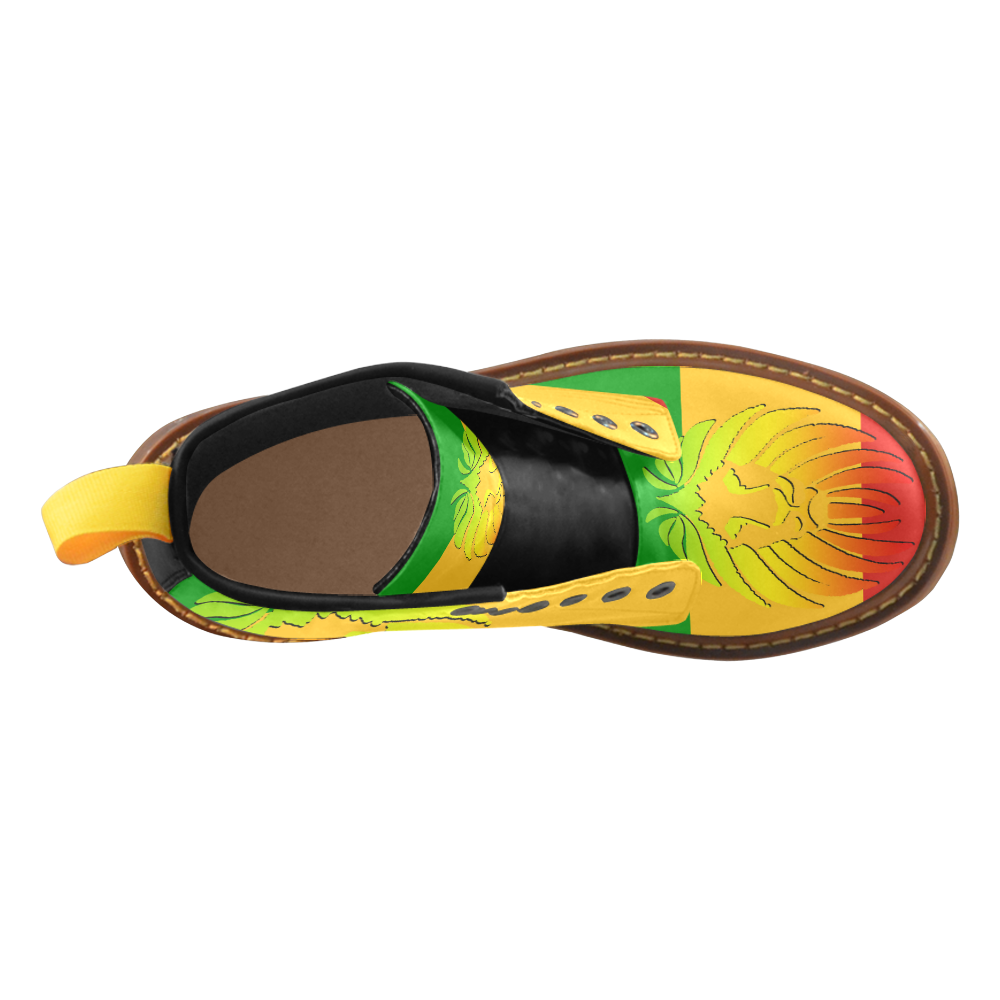 Rastafari Lion Flag green yellow red High Grade PU Leather Martin Boots For Men Model 402H