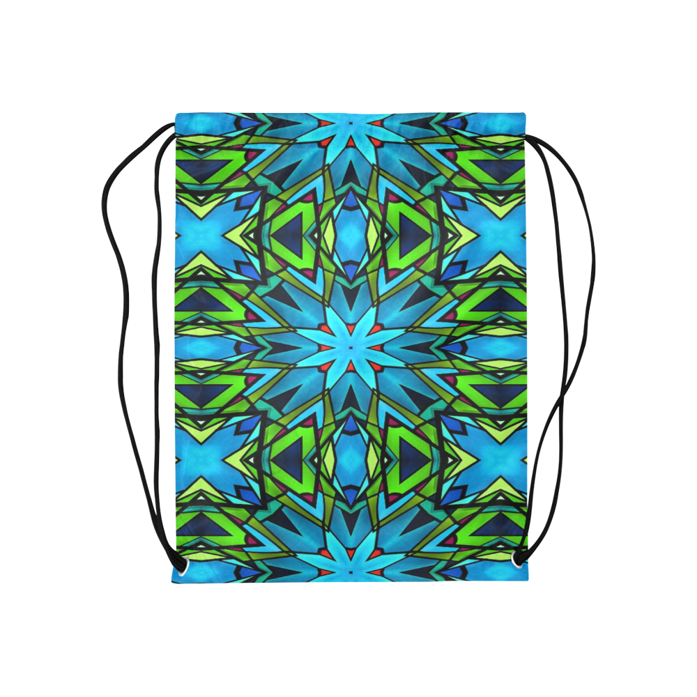 Blue and Green Stained Glass Medium Drawstring Bag Model 1604 (Twin Sides) 13.8"(W) * 18.1"(H)