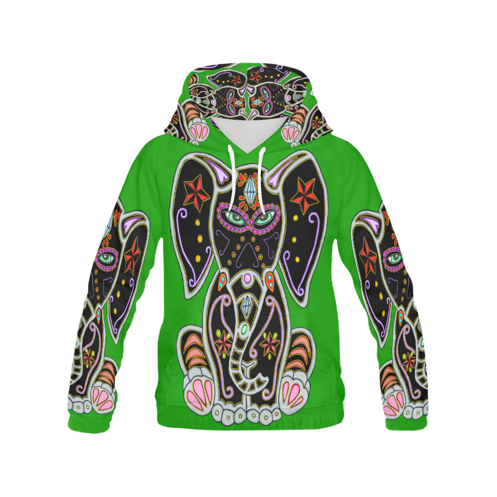 Mystical Sugar Skull Elephant Green All Over Print Hoodie for Men (USA Size) (Model H13)