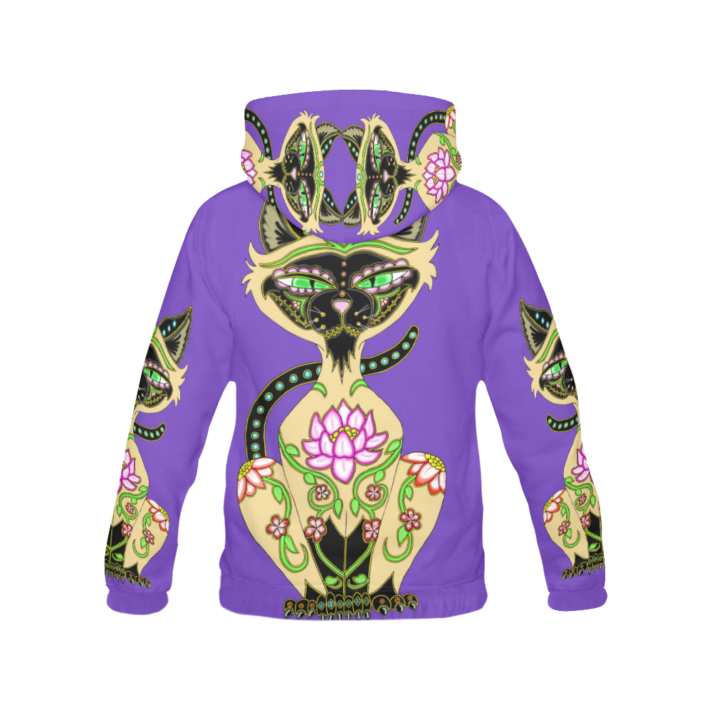 Siamese Cat Sugar Skull Purple All Over Print Hoodie for Men (USA Size) (Model H13)