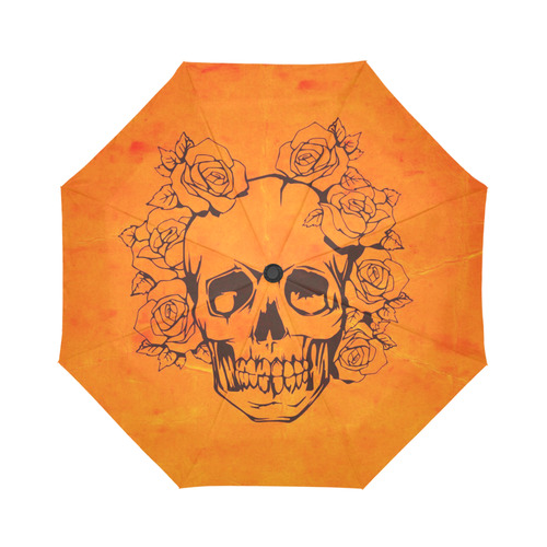 Skull with roses,orange Auto-Foldable Umbrella (Model U04)
