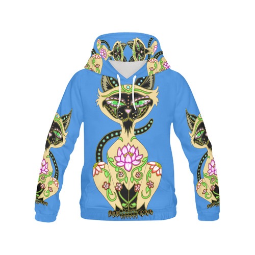 Siamese Cat Sugar Skull Blue All Over Print Hoodie for Men (USA Size) (Model H13)