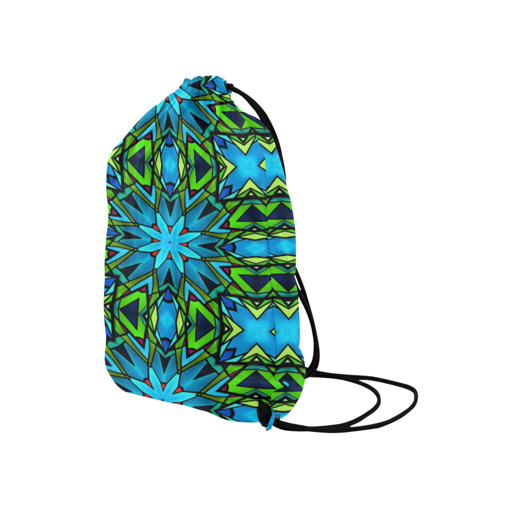 Blue and Green Stained Glass Medium Drawstring Bag Model 1604 (Twin Sides) 13.8"(W) * 18.1"(H)