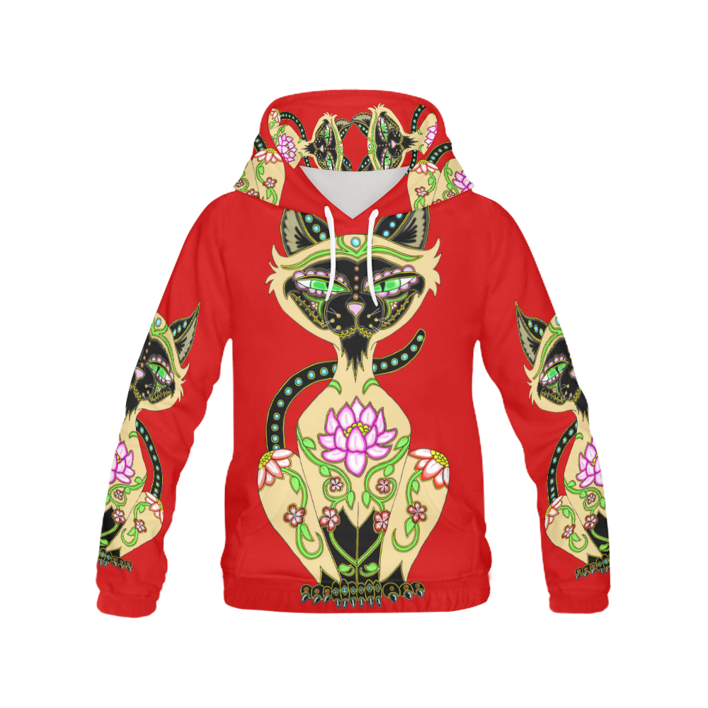 Siamese Cat Sugar Skull Red All Over Print Hoodie for Men (USA Size) (Model H13)