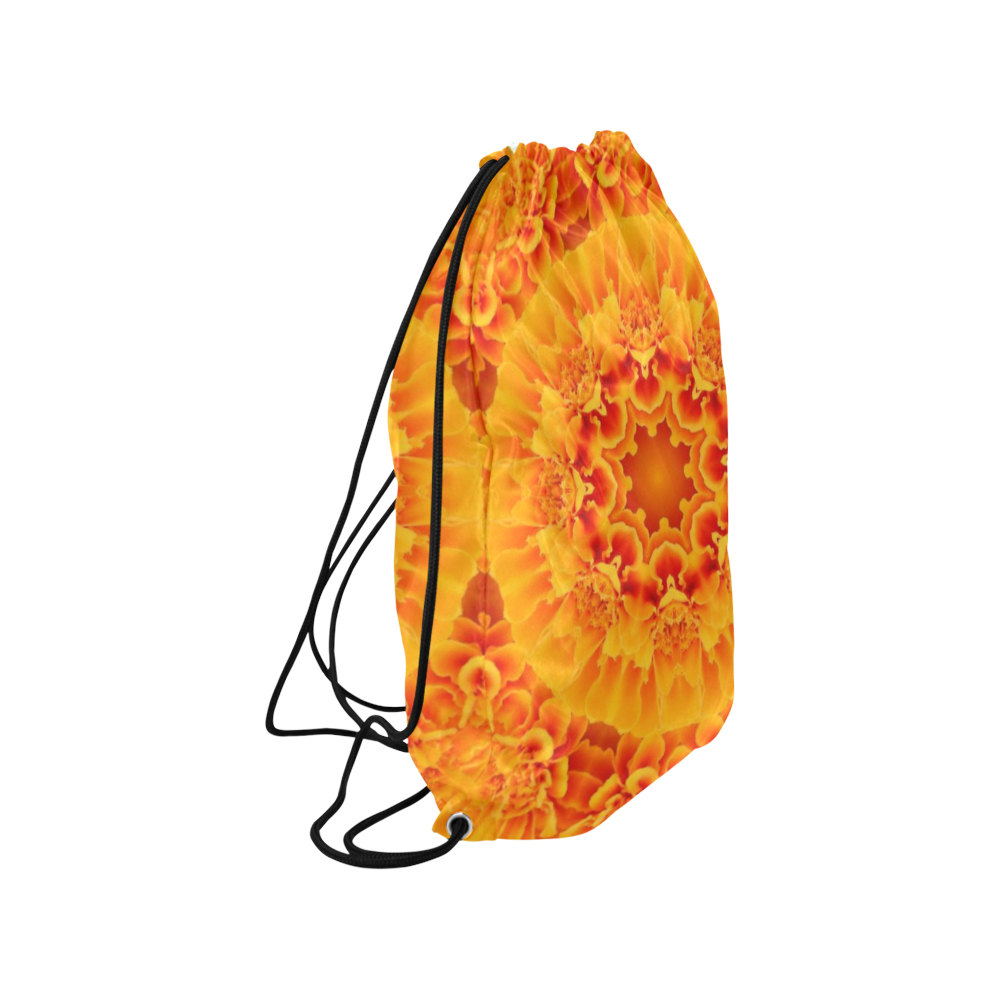 Orange Marigold Mandala Medium Drawstring Bag Model 1604 (Twin Sides) 13.8"(W) * 18.1"(H)