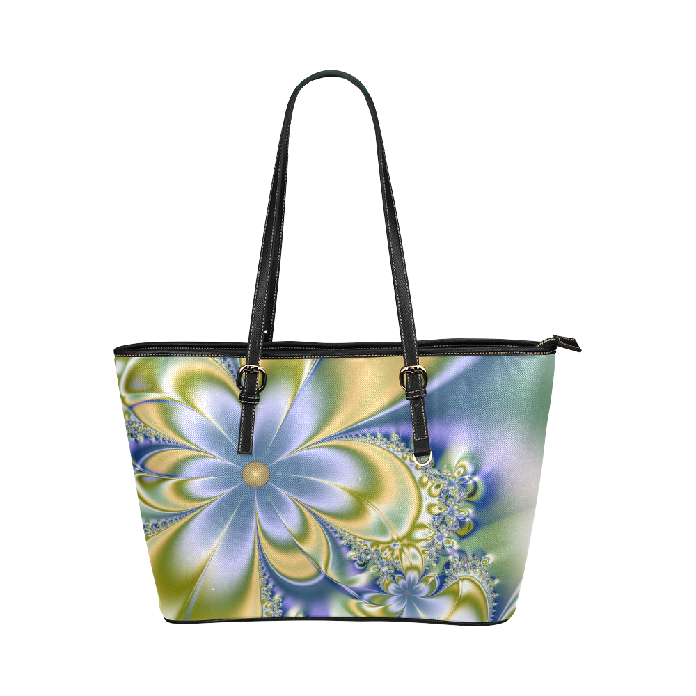 Silky Flowers Leather Tote Bag/Small (Model 1651)