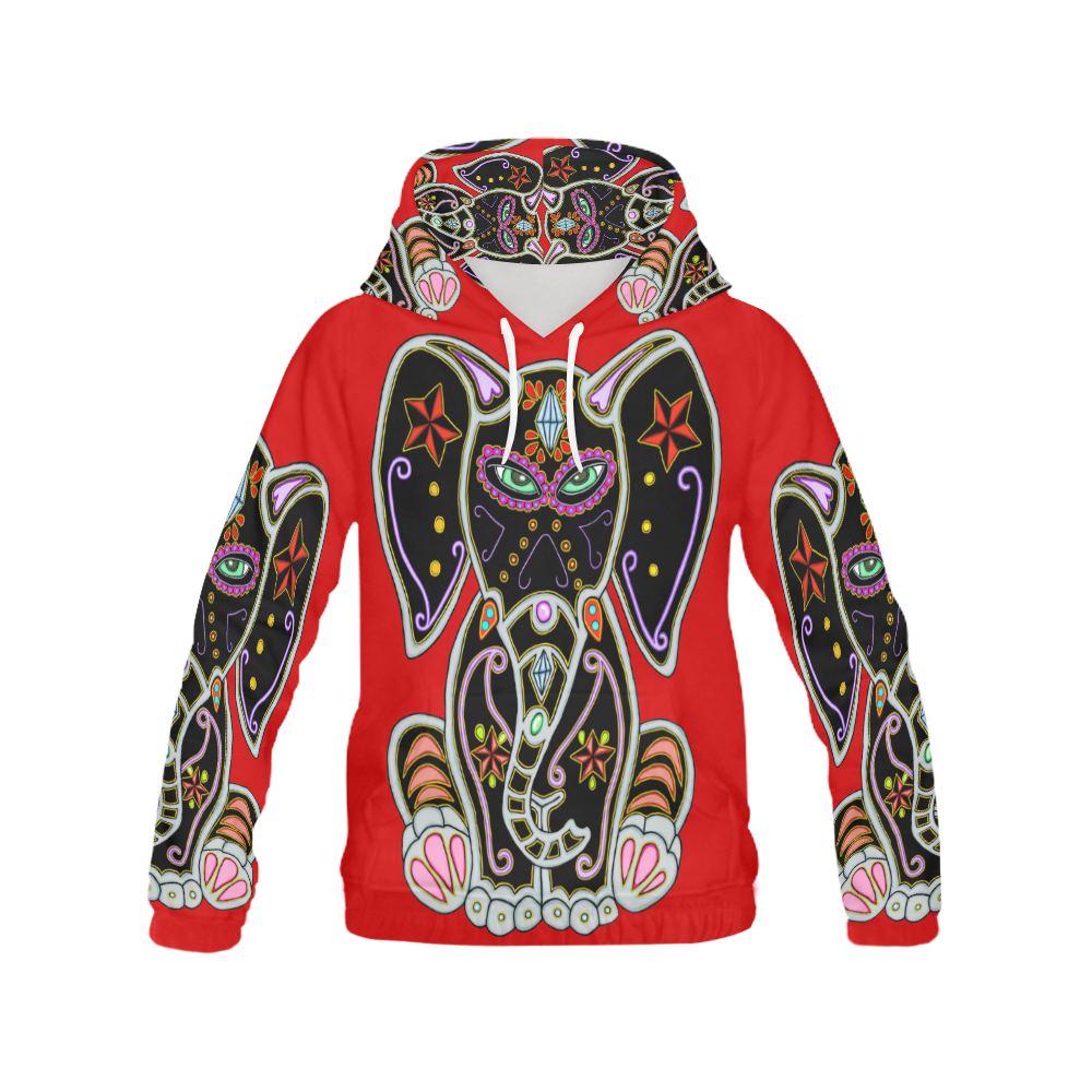 Mystical Sugar Skull Elephant Red All Over Print Hoodie for Men (USA Size) (Model H13)
