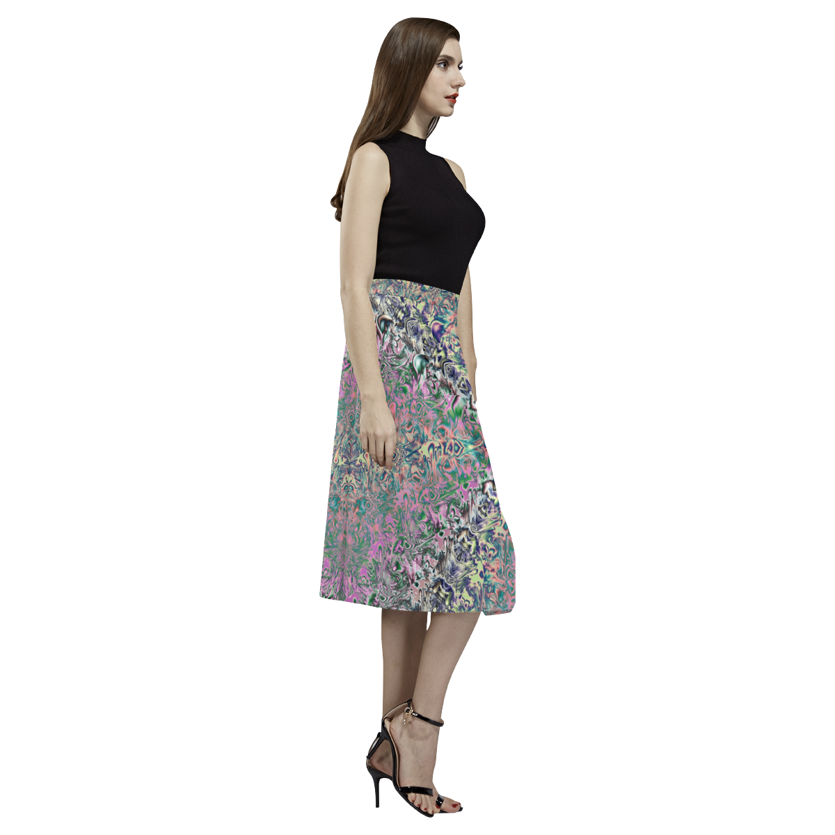 Watercolor Holograms Fractal Abstract Aoede Crepe Skirt (Model D16)