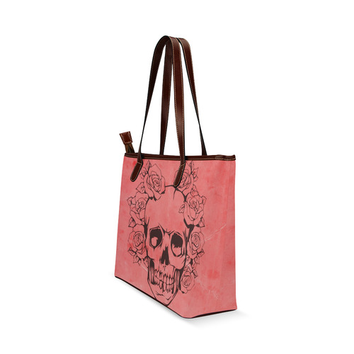 Skull with roses peach Shoulder Tote Bag (Model 1646)