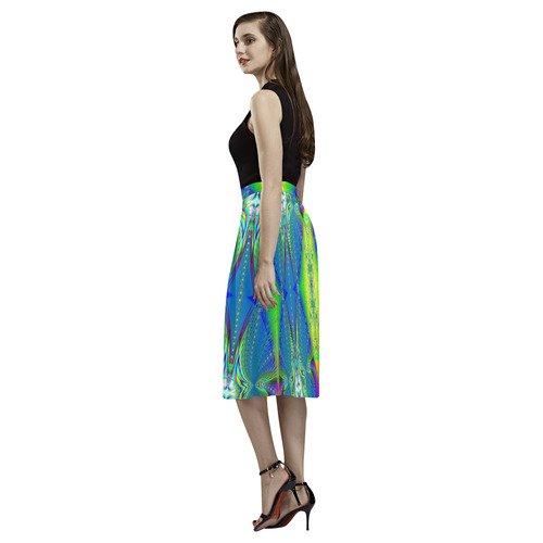 Colorful Neon Webs on the Water Fractal Abstract Aoede Crepe Skirt (Model D16)