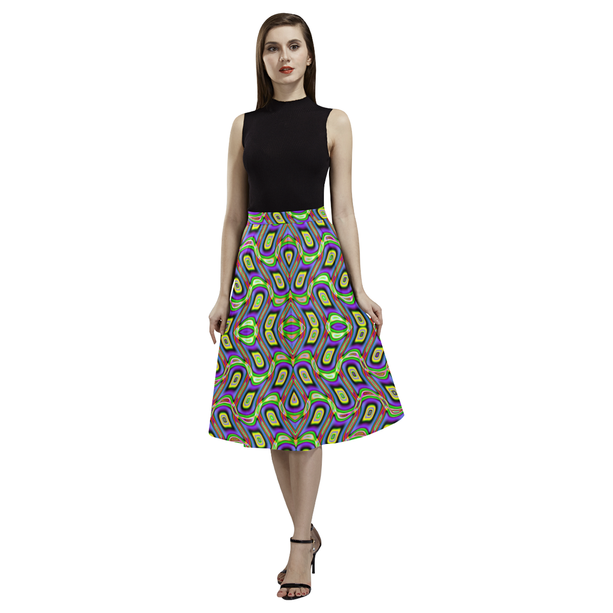 Lilacs and Sunshine Reflections Fractal Abstract Aoede Crepe Skirt (Model D16)