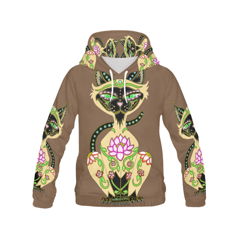 Siamese Cat Sugar Skull Brown All Over Print Hoodie for Men (USA Size) (Model H13)
