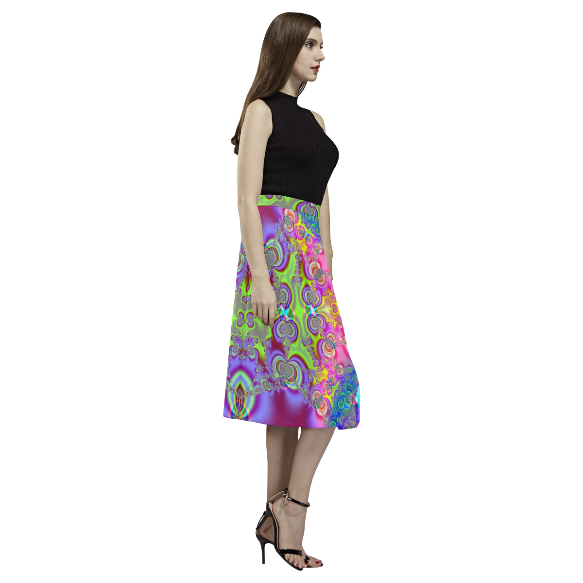 Bohemian Lace Tie-Dye Fractal Abstract Aoede Crepe Skirt (Model D16)