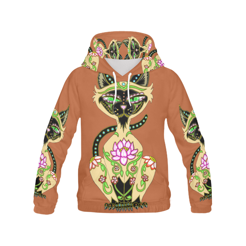 Siamese Cat Sugar Skull Rust All Over Print Hoodie for Men (USA Size) (Model H13)