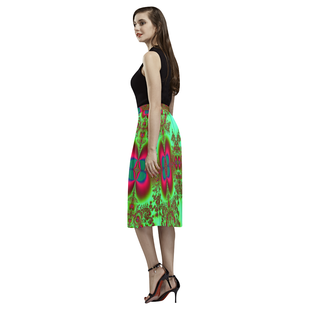Gypsy Bohemian Lace Fractal Abstract Aoede Crepe Skirt (Model D16)