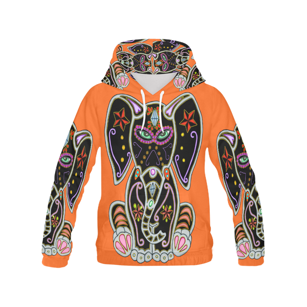Mystical Sugar Skull Elephant Orange All Over Print Hoodie for Men (USA Size) (Model H13)