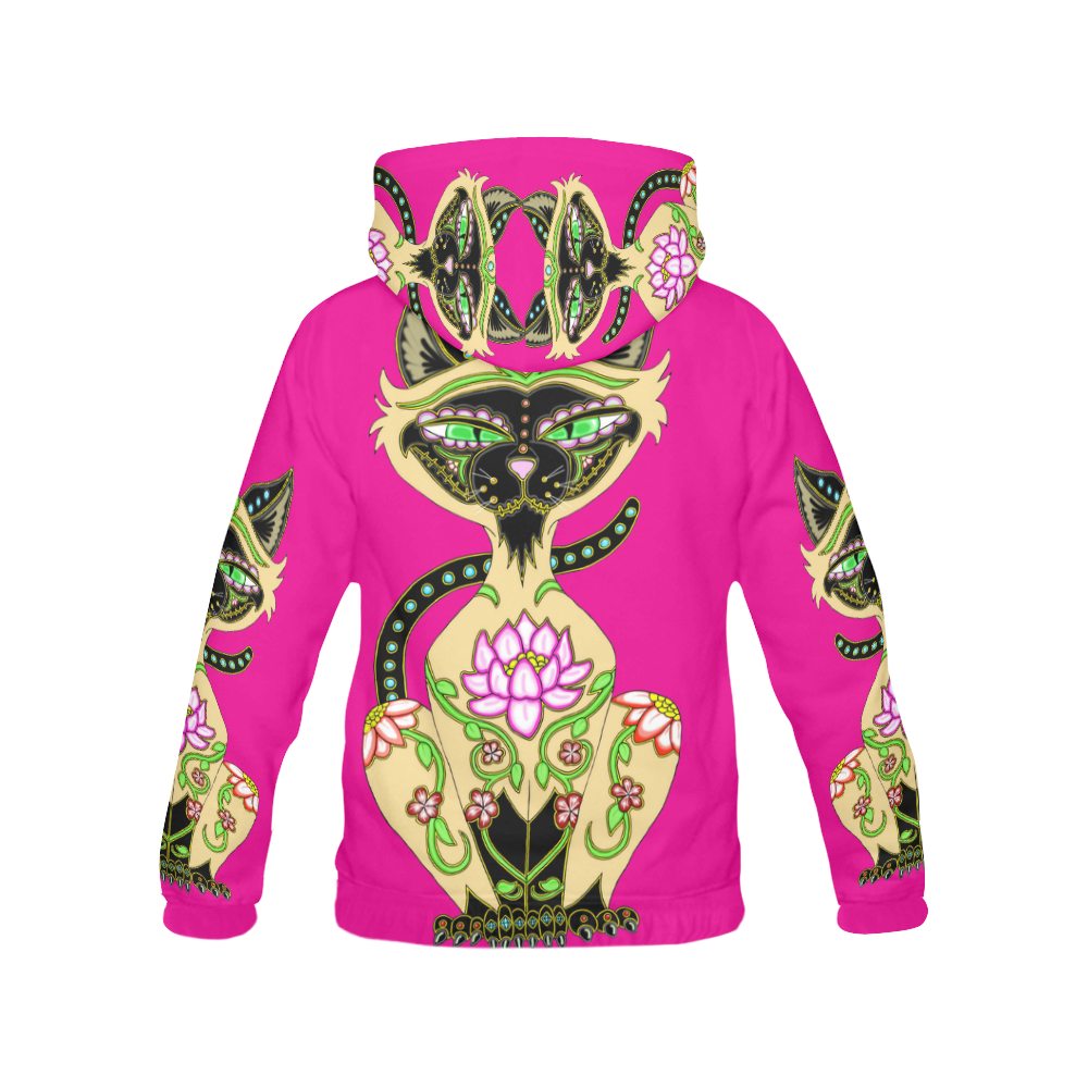 Siamese Cat Sugar Skull Pink All Over Print Hoodie for Men (USA Size) (Model H13)