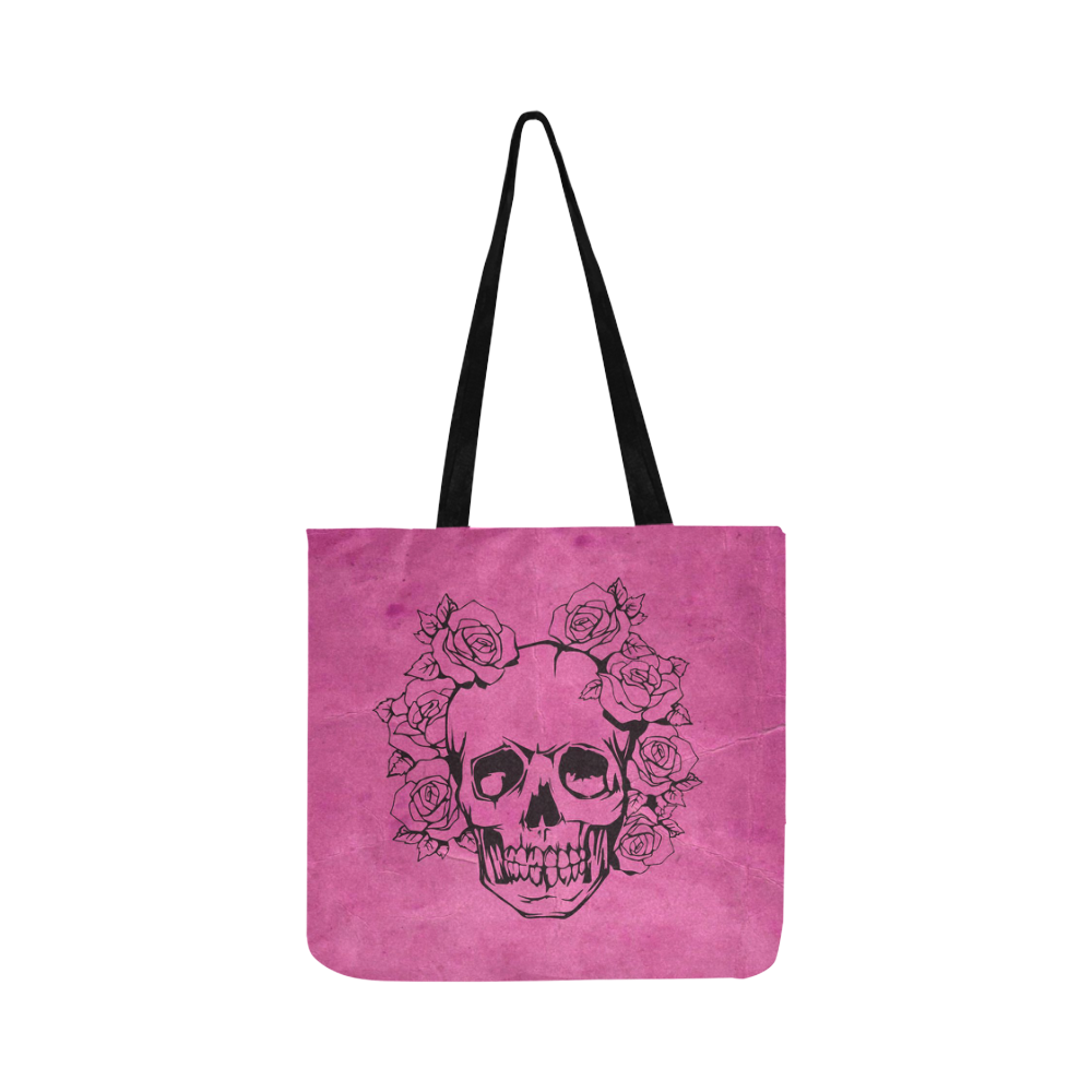 Skull with roses, pink Reusable Shopping Bag Model 1660 (Two sides)