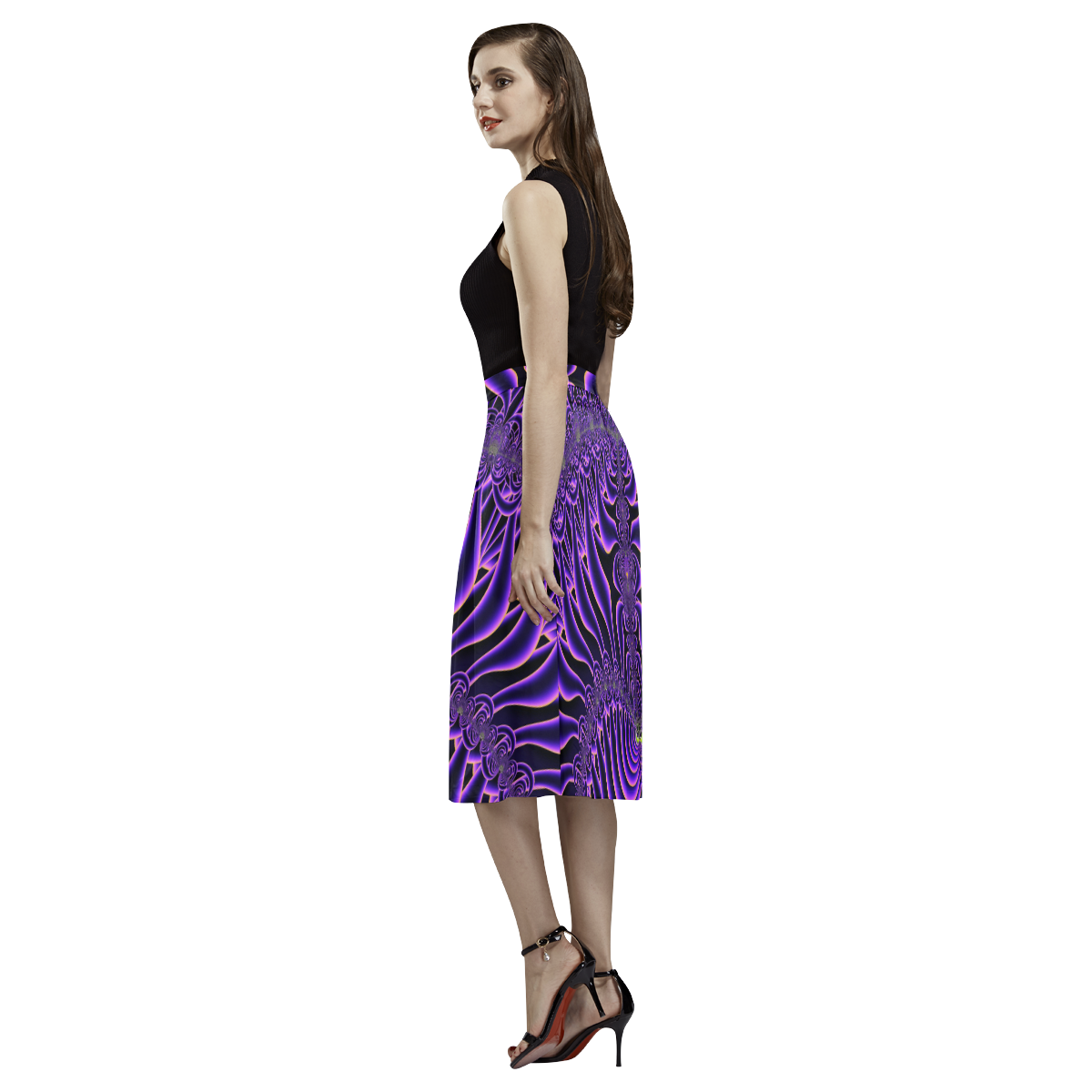 Exquisite Purple Sunset Fractal Abstract Aoede Crepe Skirt (Model D16)