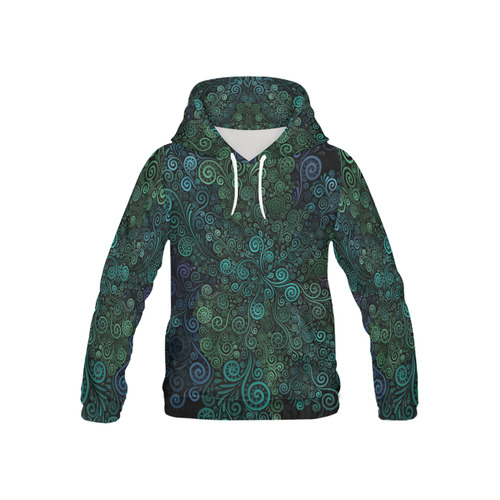 Turquoise 3D Rose All Over Print Hoodie for Kid (USA Size) (Model H13)