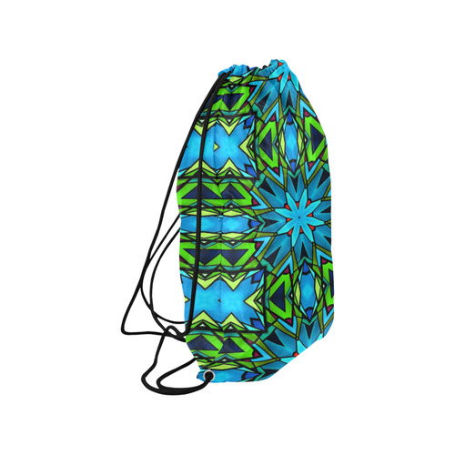 Blue and Green Stained Glass Medium Drawstring Bag Model 1604 (Twin Sides) 13.8"(W) * 18.1"(H)