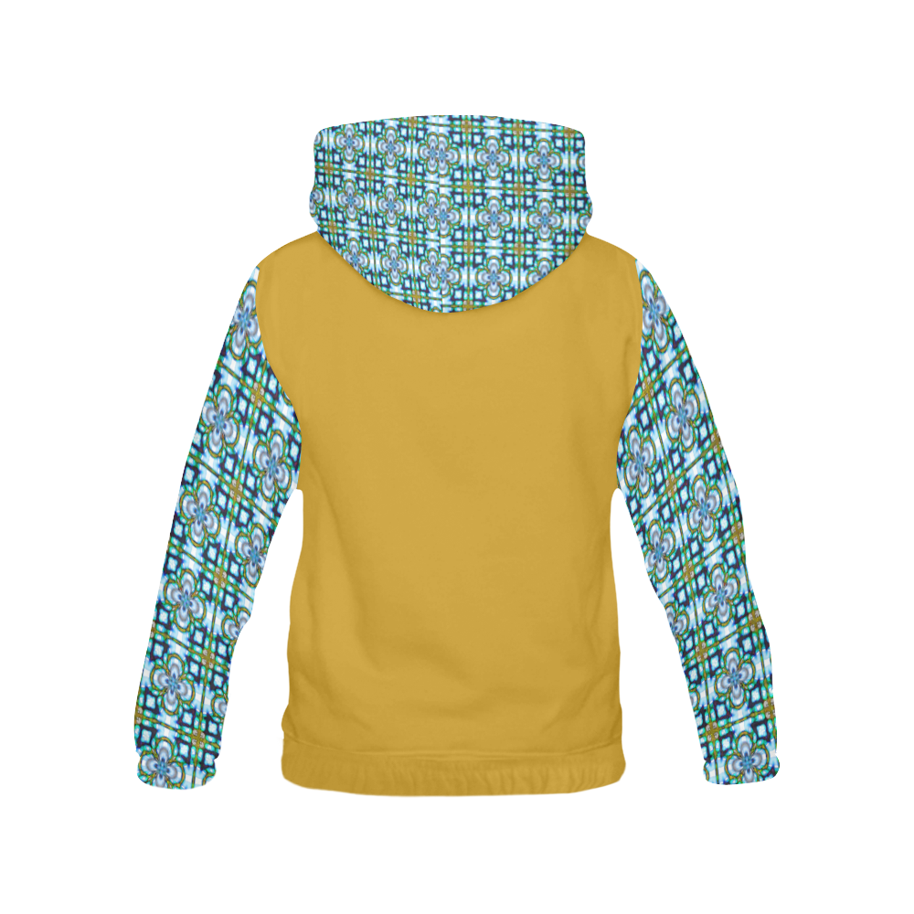 Blue and Gold All Over Print Hoodie for Women (USA Size) (Model H13)