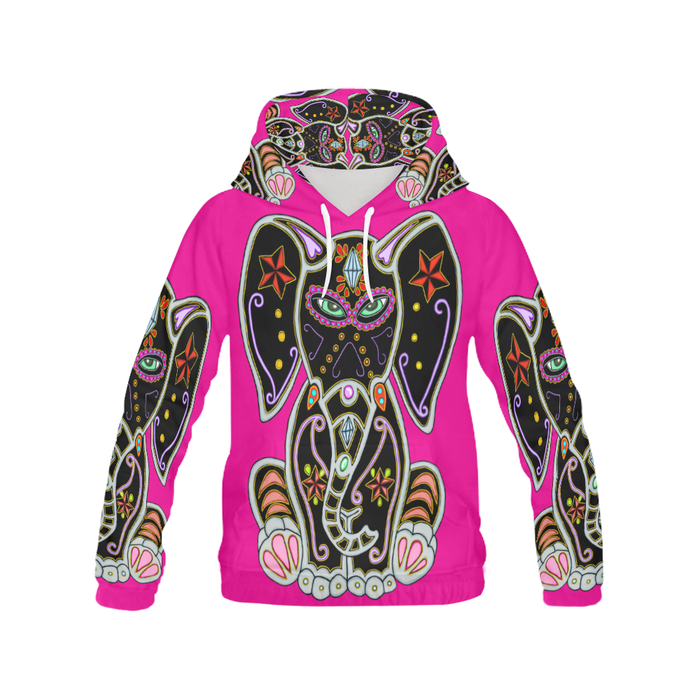 Mystical Sugar Skull Elephant Pink All Over Print Hoodie for Men (USA Size) (Model H13)