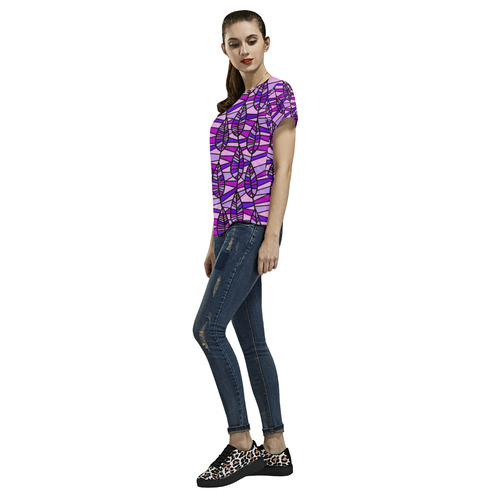 Purple Leaves Mosaic All Over Print T-Shirt for Women (USA Size) (Model T40)