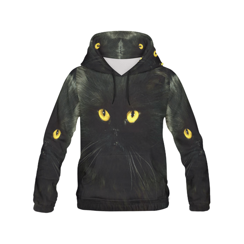 Black Cat All Over Print Hoodie for Women (USA Size) (Model H13)