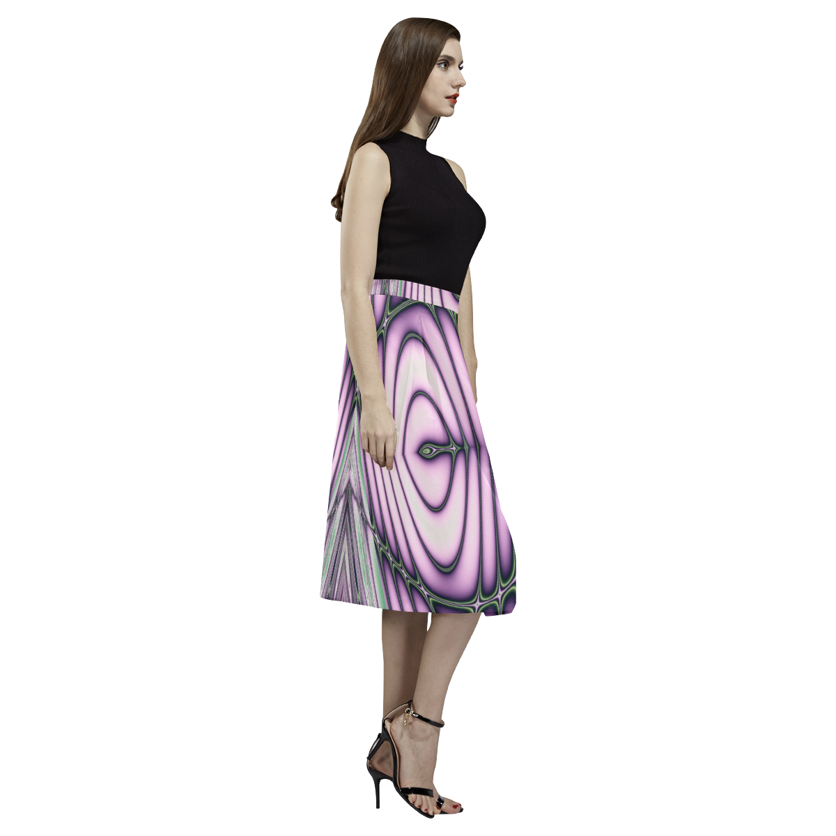 Pink and Green Ripples Fractal Abstract Aoede Crepe Skirt (Model D16)