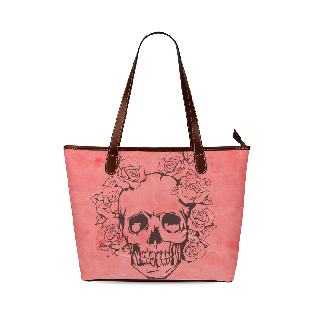 Skull with roses peach Shoulder Tote Bag (Model 1646)