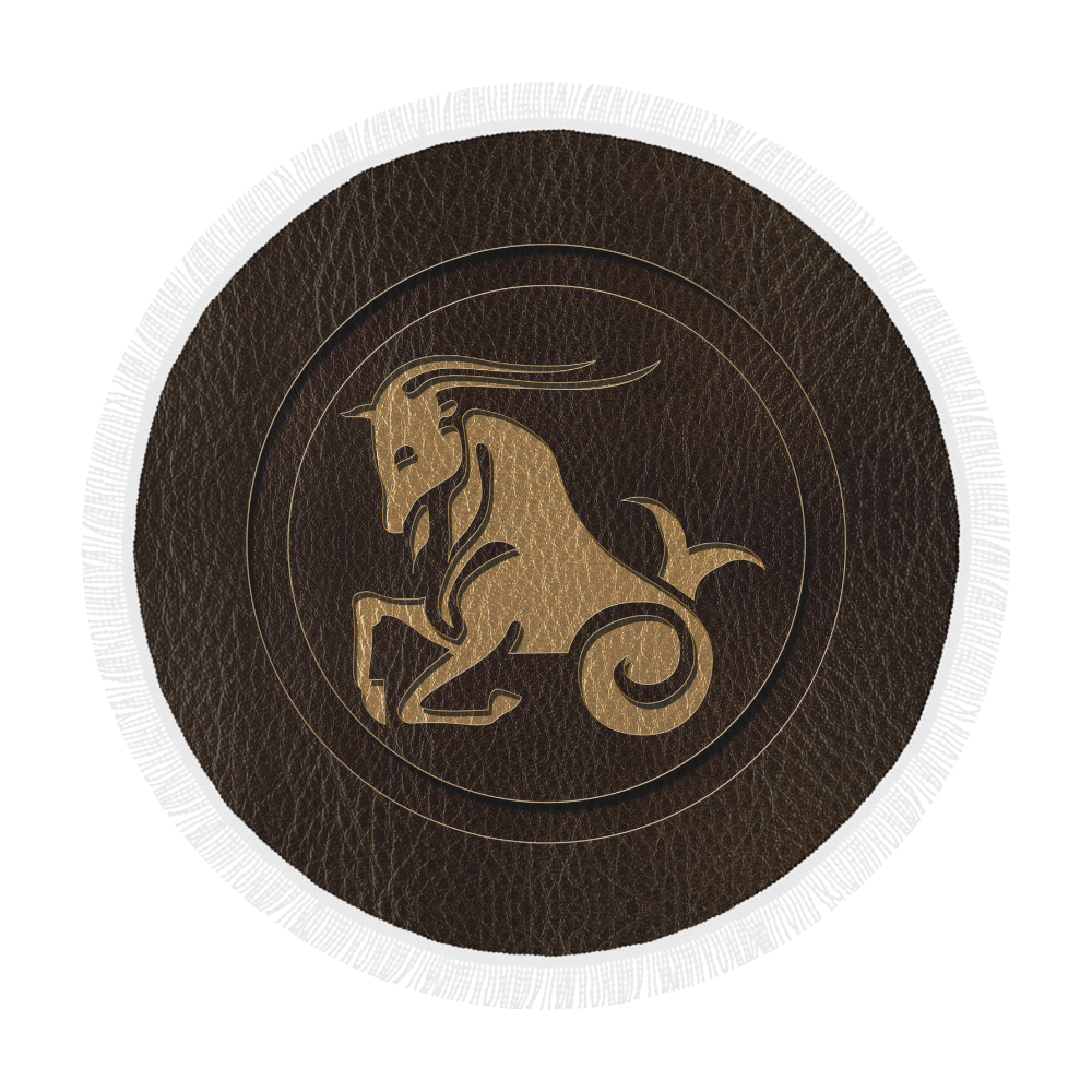 Leather-Look Zodiac Capricorn Circular Beach Shawl 59"x 59"