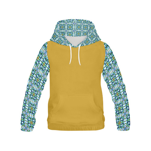 Blue and Gold All Over Print Hoodie for Women (USA Size) (Model H13)