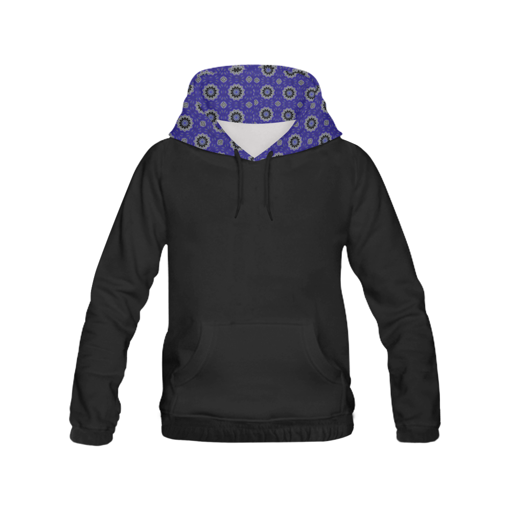 Blue and Black Geometric All Over Print Hoodie for Women (USA Size) (Model H13)